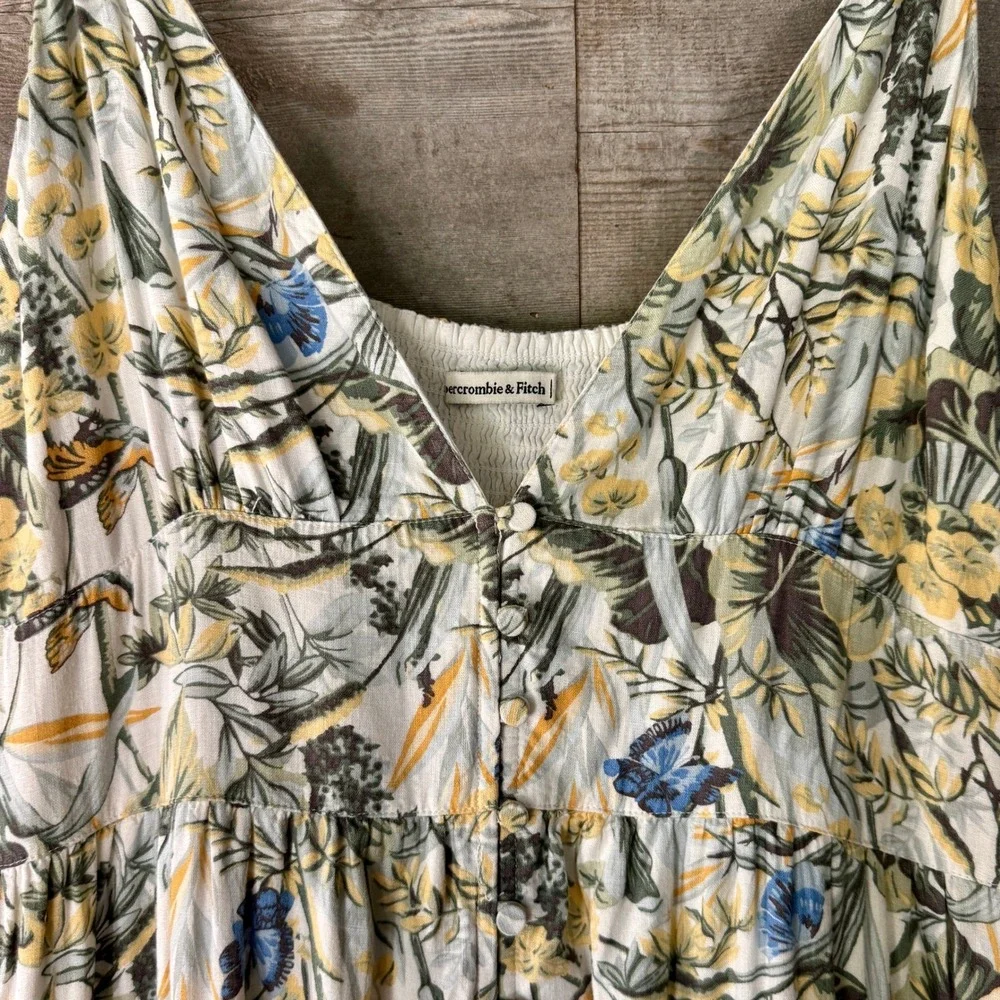 Abercrombie & Fitch Linen Blend Floral Butterfly Button Front Maxi Dress XL Boho